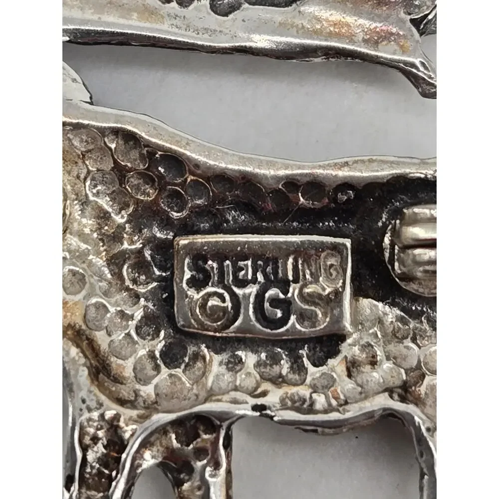 Vtg 70s Navajo Artisans GS Glen & Irene Sandoval Elk Sterling Silver Brooch Pin